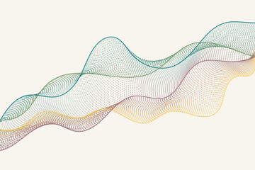 Soft waves in contour lines with gradient hues and particles illustrate a flowing, high-tech background style