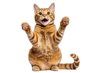 Surprised Cat Sitting Upright with Paw Lifted, isolated on a transparent background