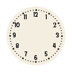 Retro round clock face. Vintage watch design. Elegant antique dial. Timer with numerals. Decorative carved arrows. Mechanical chronometer. Vector