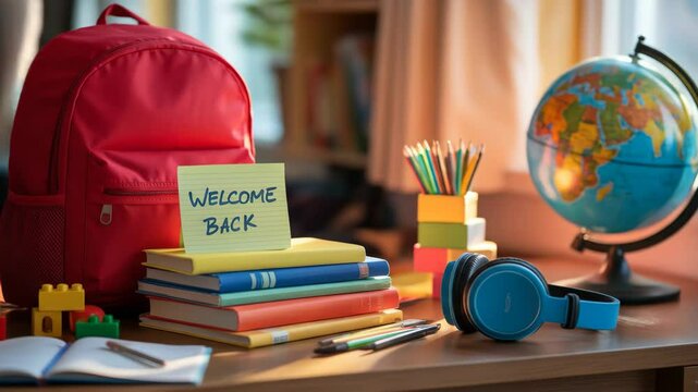 Back to school supplies welcome back bright and colorful educational setting