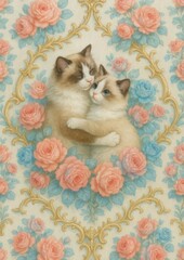 Obraz premium Adorable kittens amidst floral elegance.