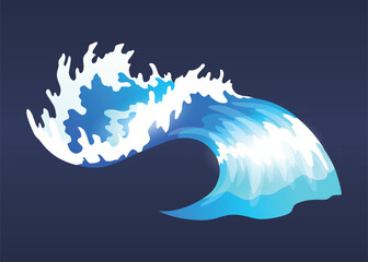 Sea ocean wave. Blue water ocean wave, marine surf wave, ripples tides sea storm, tsunami, tidal shape, splash water motion with spray isolated vector cartoon illustration