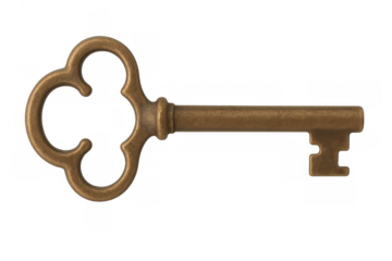 Close-up of an old ornate key isolated on transparent background, representing security, mystery, and access