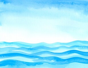 Obraz premium Soothing watercolor blue waves background, abstract ocean art for serene backdrop