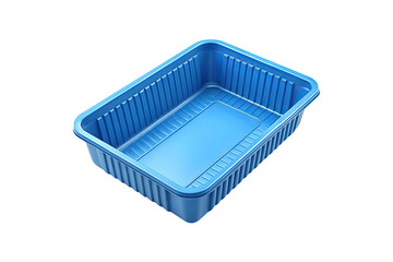 Blue plastic food container with ribbed sides isolated on transparent background