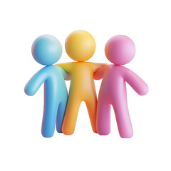 3d icon three colorful 3d human figures holding hands symbolize unity and teamwork against a transparent background. Isolated transparent png