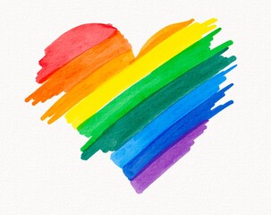 Vibrant rainbow heart painted in expressive watercolor strokes, capturing energy, unity, and bold emotional color