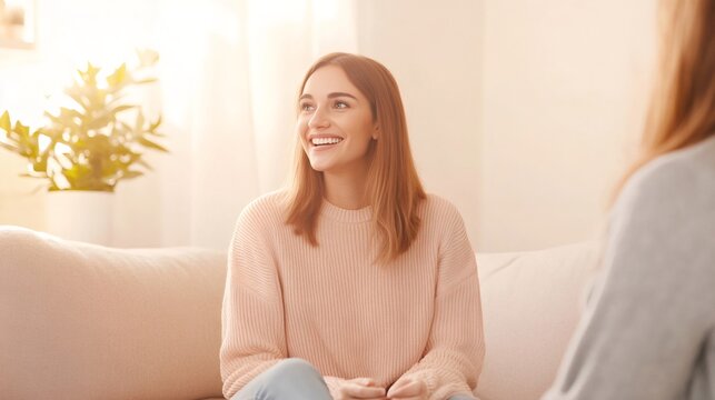 Patient expressing relief while engaging in conversation with her therapist during a therapy session, discovering solutions and enhancing overall mental health and well being