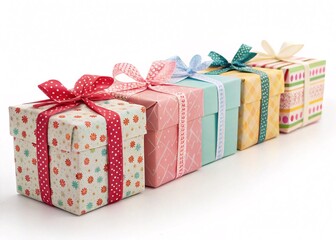 Obraz premium gift boxes isolated on white, Wrapped gift boxes arranged in banner format