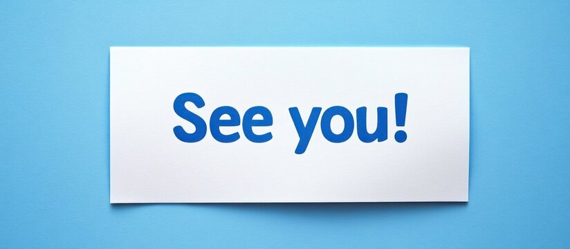 Blue 'See you!' note on blue background; farewell