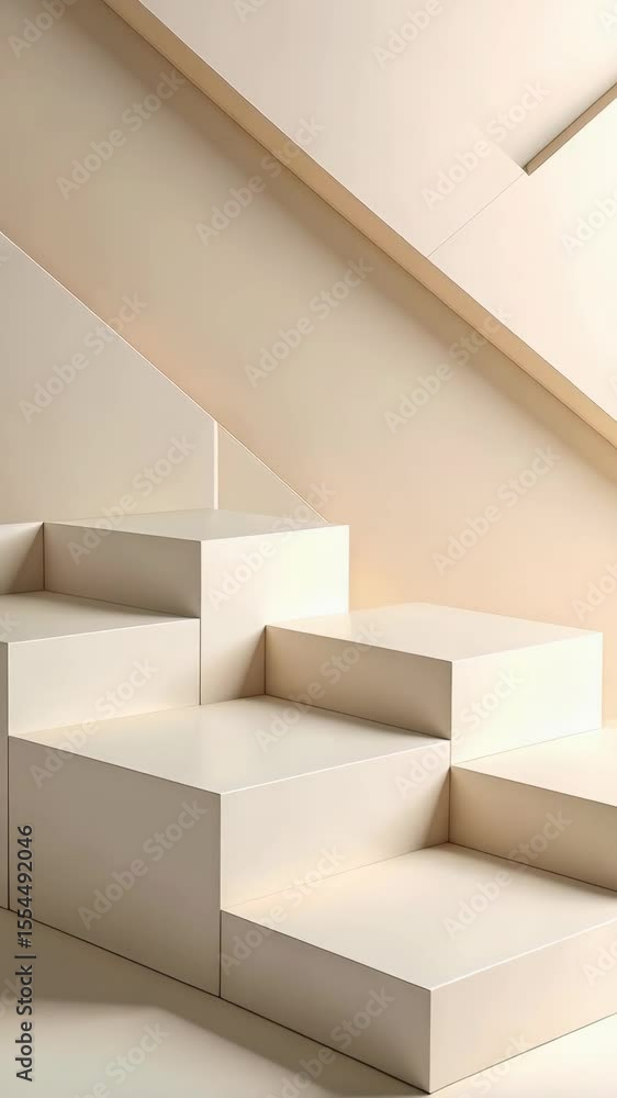 Poster abstract beige architectural composition featuring geometric blocks and stairs, offering a minimalis