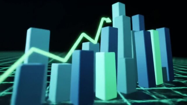 Abstract 3D Bar Chart Data Visualization Teal, Green, Grid