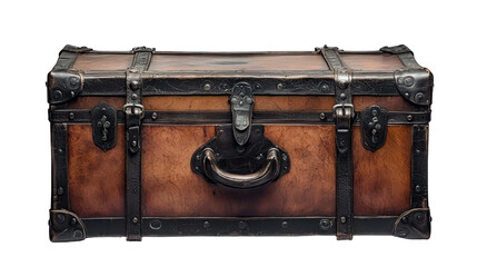 Antique wooden trunk with dark metal hardware