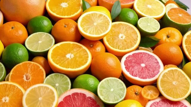 Assortment of vibrant citrus fruits: Oranges, lemons, limes, and grapefruit arranged in a colorful and refreshing display.