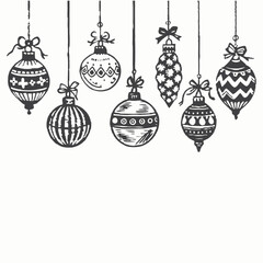 Beautiful christmas decorations with shiny red ribbon on white vector cartoon illustration isolated on white background