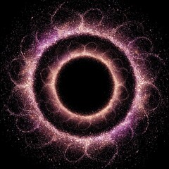 The side view is a spiraling vortex of stardust filled with shimmering particles against the backdrop of an endless cosmic galaxy, creating an atmosphere of dreams and magic.
