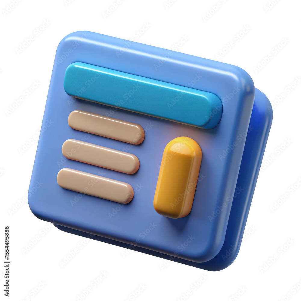 Poster 3d realistic ui element blue and yellow app icon isolated on transparent background