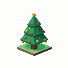 Fir tree with decorations, presents and santa hat. New year christmas tree icon isolated on transparent background
