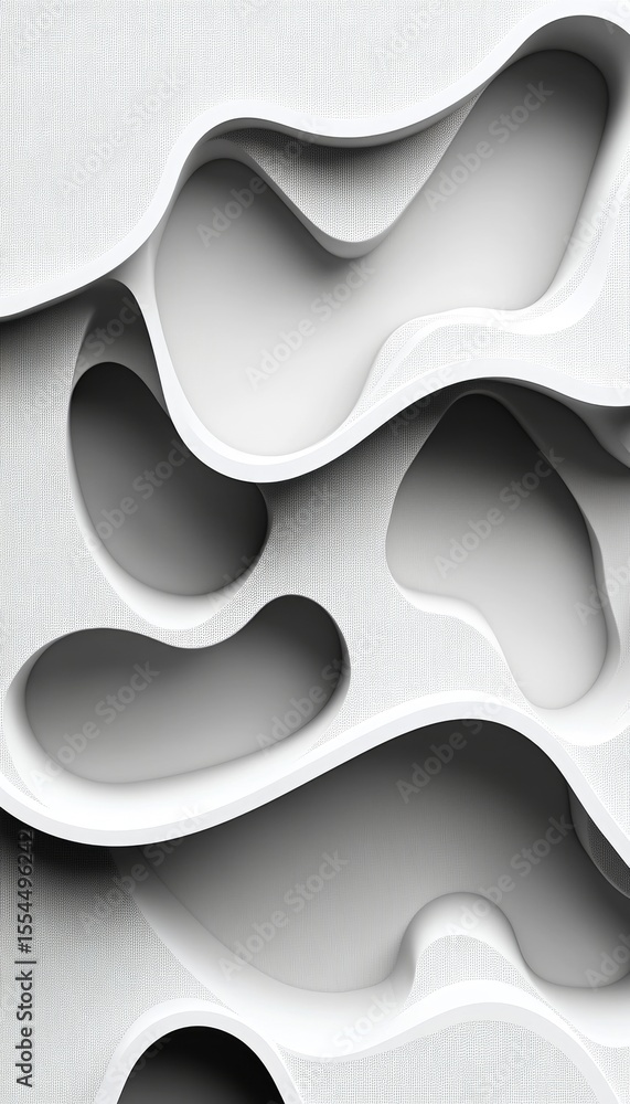 Poster modern abstract design with smooth rounded carved sections on a white background and minimal texture