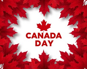 Canada Day is becoming a civic holiday decorated with colorful images of scarlet maple leaves on a white background.