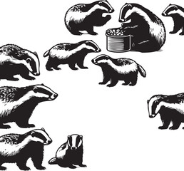 Honey Badger Vector in black and white 