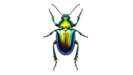 Green and blue insect beetle macro close-up, isolated on white background