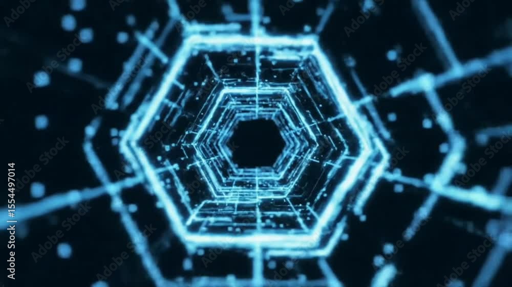 Poster abstract hexagon tunnel digital data stream, futuristic network, cyber space