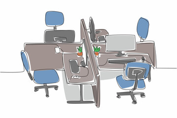 Single one line drawing 4 rotating cubicle office boxes. Anti mainstream workspace design. Convenience during staff meetings. Comfort. National Cubicle Day. Continuous line design graphic illustration
