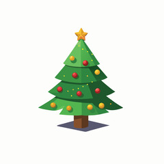 Festively decorated Christmas tree, Winter Holiday elements collection. New year christmas tree icon isolated on transparent background