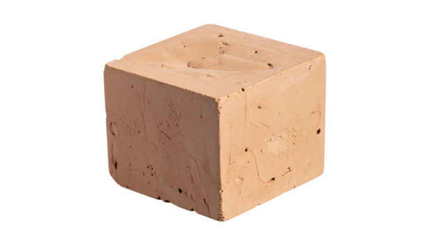 Wooden toy bricks in an open cardboard box, isolated on a white background