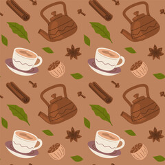 Masala Chai Seamless Pattern with Spices
