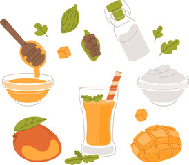 Mango Lassi Ingredients and Drink Illustration