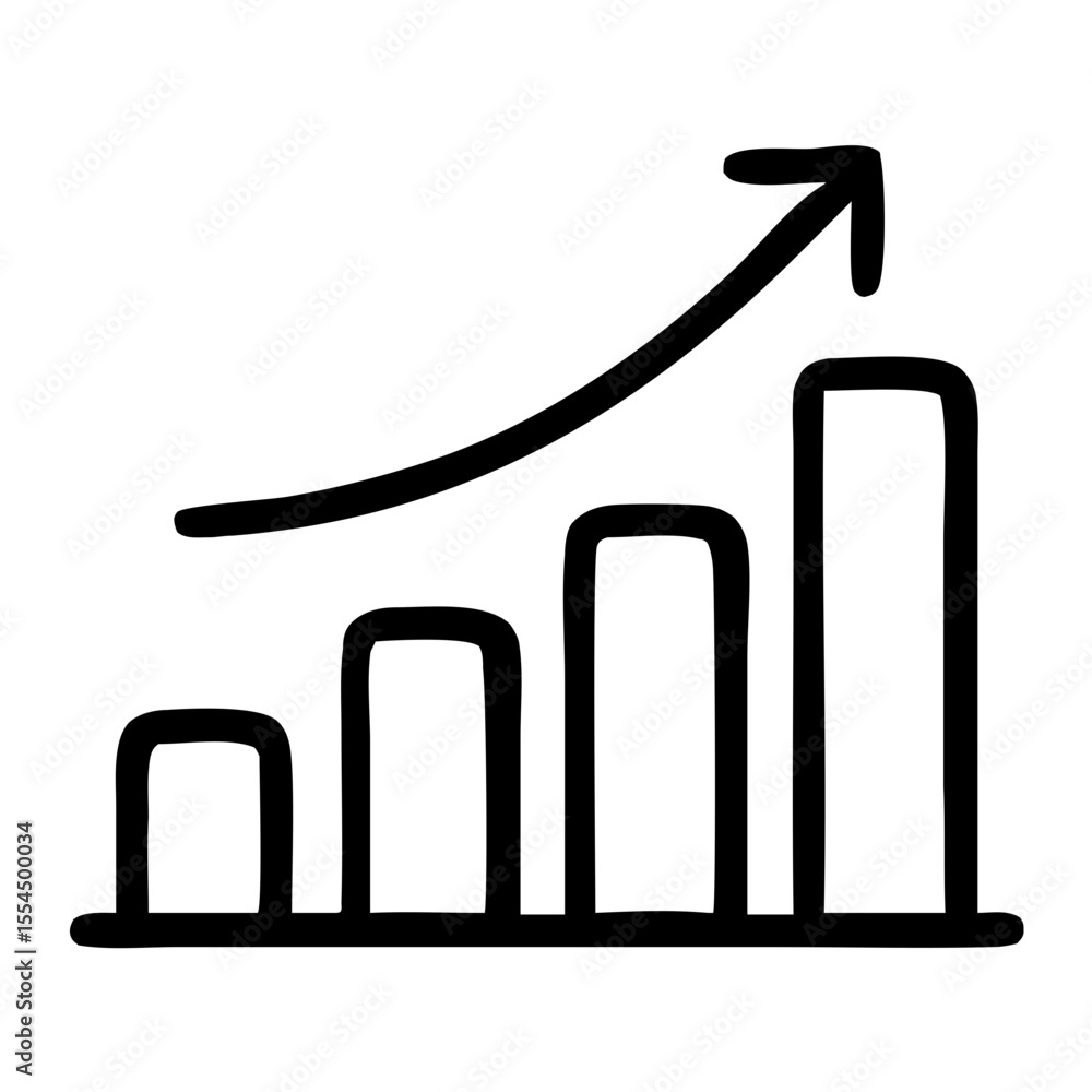 Poster simple outline handdrawn bar graph with arrow increase statistic icon