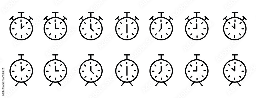 Poster time and clock line icon set. stopwatch icon, alarm clock icon, timer vector icon collection. histor