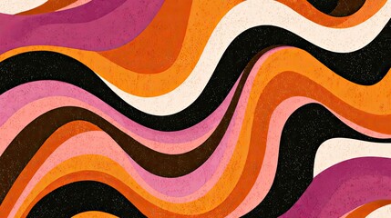 Obraz premium Retro Abstract Wavy Stripes in Orange, Pink and Black