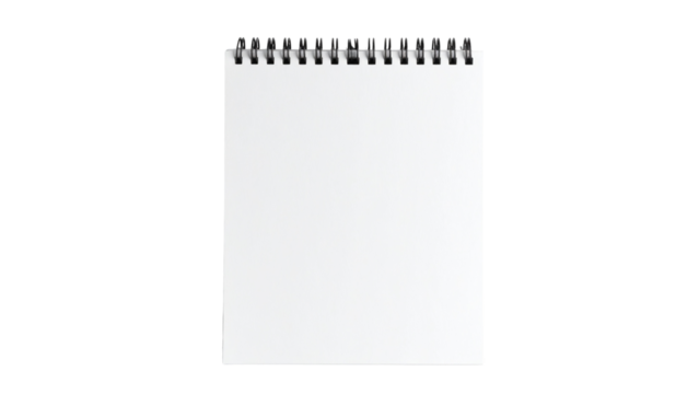 Blank spiral notebook isolated on white, a perfect empty pad for your notes, lists, or daily reminders