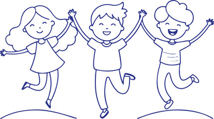Happy Kids Jumping, Cartoon Children Drawing, Joyful Group Illustration, Child Play Clipart, Cute Vector Art, Transparent Background