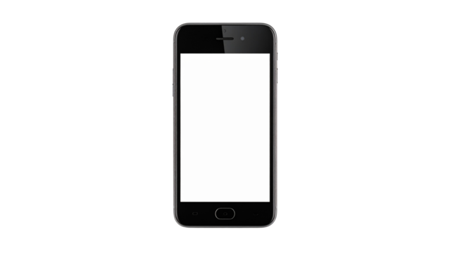 A modern smartphone with a blank display, perfect for technology and communication, isolated on a white background