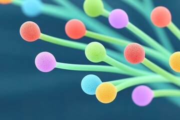 Colorful spheres emerging from slender stems create a whimsical landscape