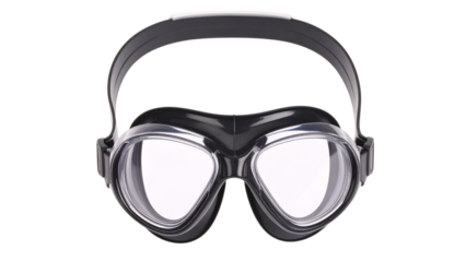 Isolated black and white diving mask and snorkel, protective swim equipment for water sports
