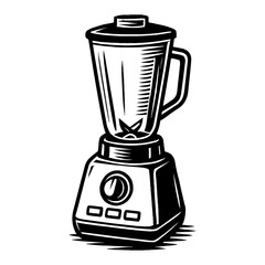 Classic Kitchen Blender Appliance with Blades and Buttons Black and White Outline Line Art Drawing