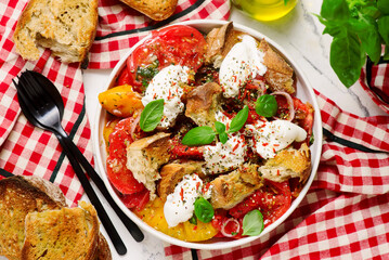 Panzanella Italian summer tomato salad..top veiw.