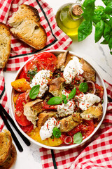 Panzanella Italian summer tomato salad..top veiw.