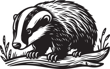 Honey Badger Vector in black and white 