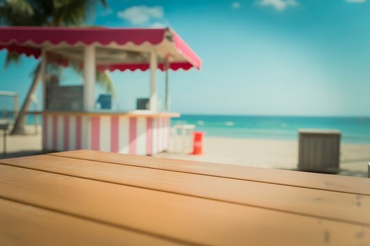 Beach kiosk with pink awning and striped counter image