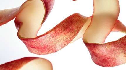 Close-up View of Curly Apple Red Skin Peels Twisted Together