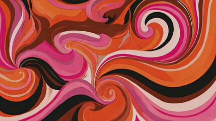 Obraz premium Retro Swirls Artwork in Orange, Pink and Brown