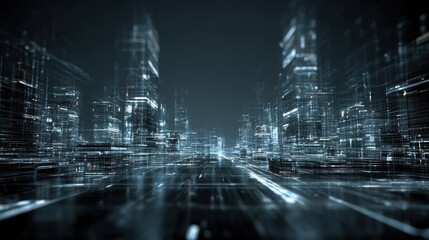 Futuristic Digital Cityscape With Sleek Skyscrapers and Data Streams
