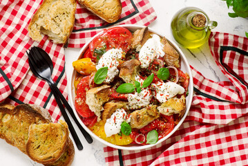 Panzanella Italian summer tomato salad..top veiw.