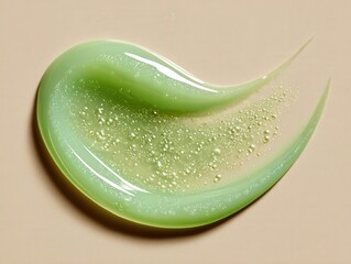 Translucent Green Serum Smear on Cream Backdrop Showcasing Texture